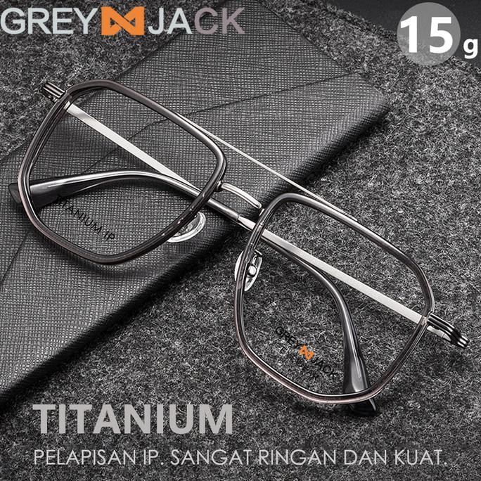 socket - Grey Jack Frame Kacamata Titanium Aviator Kotak Ringan dan Kokoh 2216