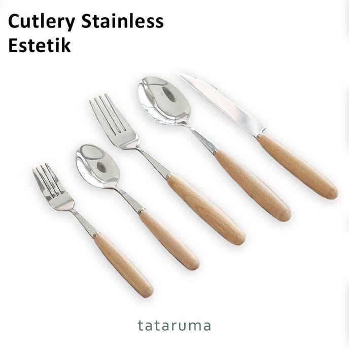 

cosmo - alat makan cutlery stainless gagang kayu estetik sendok garpu termurah