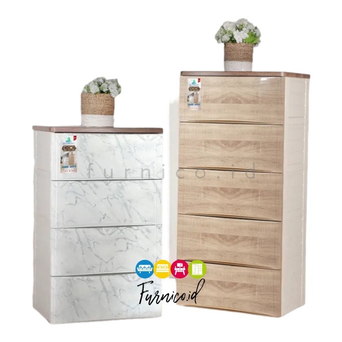 Lemari Plastik Olymplast Drawer Cabinet Modern ODC 5 susun WOOD MARBLE