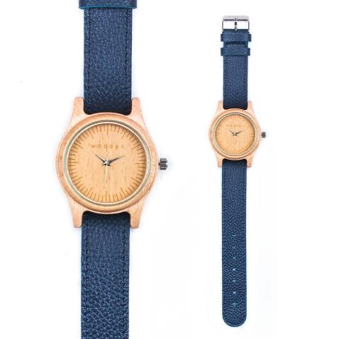 

BLUE- WOODKA LOCA MAPLE & NAVY BLUE LEATHER STRAP