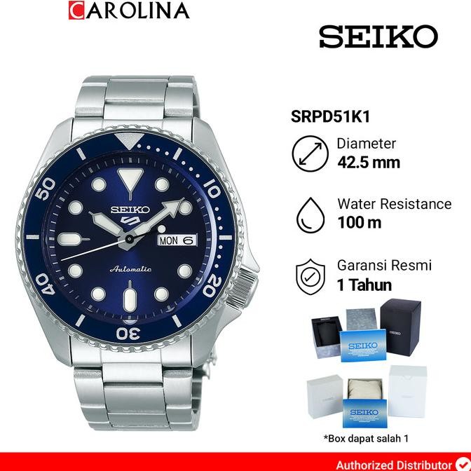 

BLUE- JAM TANGAN PRIA SEIKO 5 SRPD51K1 BLUE DIAL STAINLEES STEEL STRAP