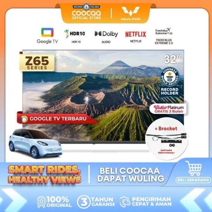 

BLUE- [+ BRACKET] GOOGLE TV COOCAA 32 INCH - OS GOOGLE - SMART TV - 2K LED - FLICKER FREE/EYE CARE/LOW BLUE LIGHT - NETFLIX/YOUTUBE - DOLBY AUDIO - FIND MY REMOTE TECHNOLOGY (COOCAA 32Z65)