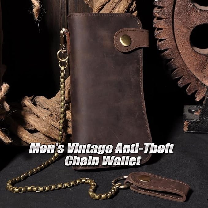 Dompet kulit asli panjang pria crazy horse vintage-Dompet rantai