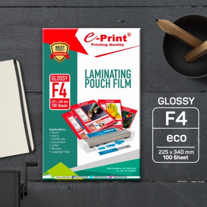 

TERMURAH - Laminating Pouch Film F4 /Plastik Laminating F4 e-Print - 100 lbr