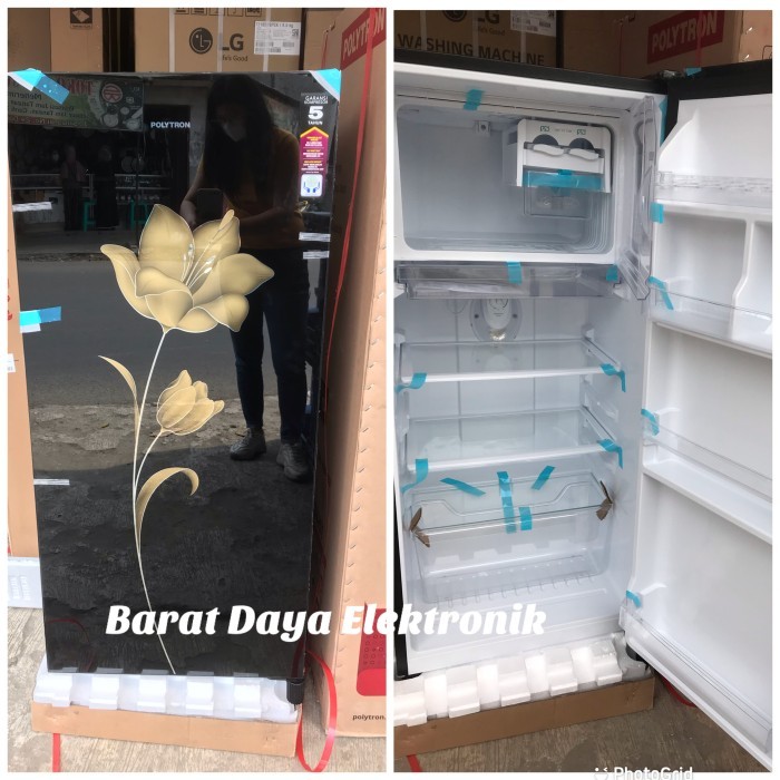 KULKAS POLYTRON 1 PINTU HITAM ICE TWIST 180 L LOW WATT TEMPERED GLASS
