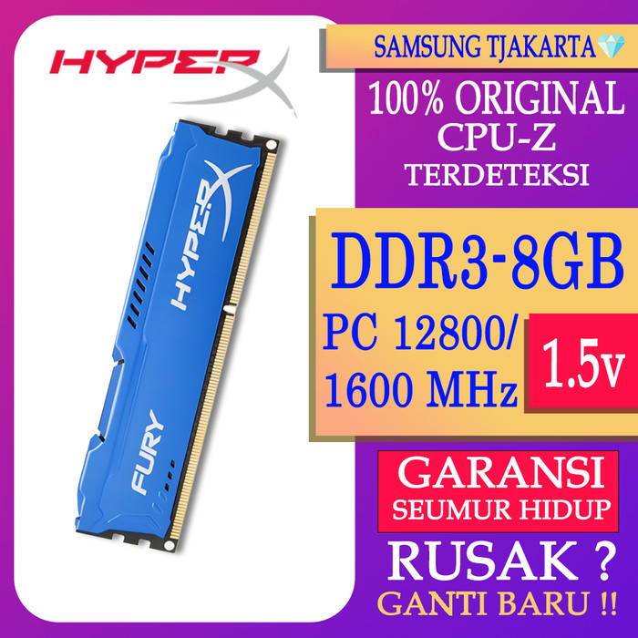 RAM KINGSTON HYPERX FURY GAMING DDR3 8GB 1600MHz 12800 RAM PC DDR3 8GB