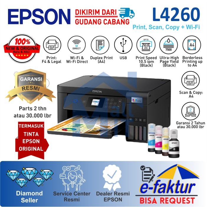 Printer Epson L4260 L 4260 L-4260 PENGGANTI L4160 Wifi DUPLEX F4 LEGAL