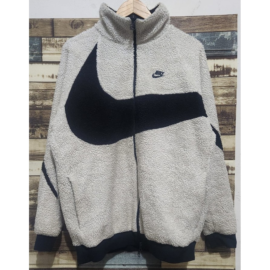 NIKE BIG SWOOSH SHERPA REVERSIBLE WHITE NAVY JACKET ORIGINAL SIZE L