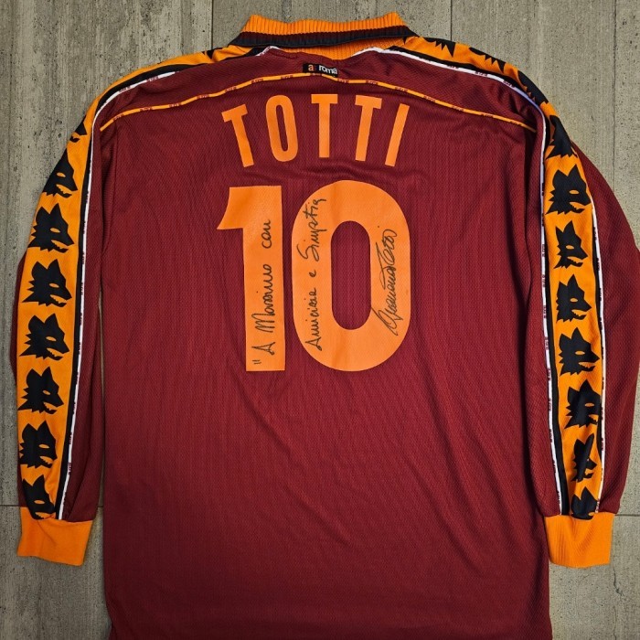 JERSEY AS ROMA 1998/1999 PERSONALLY SIGNED FRANSESCO TOTTI NO 10 LONG SLEEVE RARE CLASSIC JERSEY