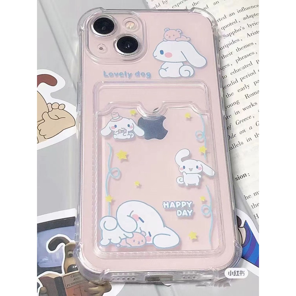 Sanrio Card Holder Imut-Imut Luar Negeri Anjing Bertelinga Besar Case Hp Oppo Reno 11F 5G A60 A16 A1