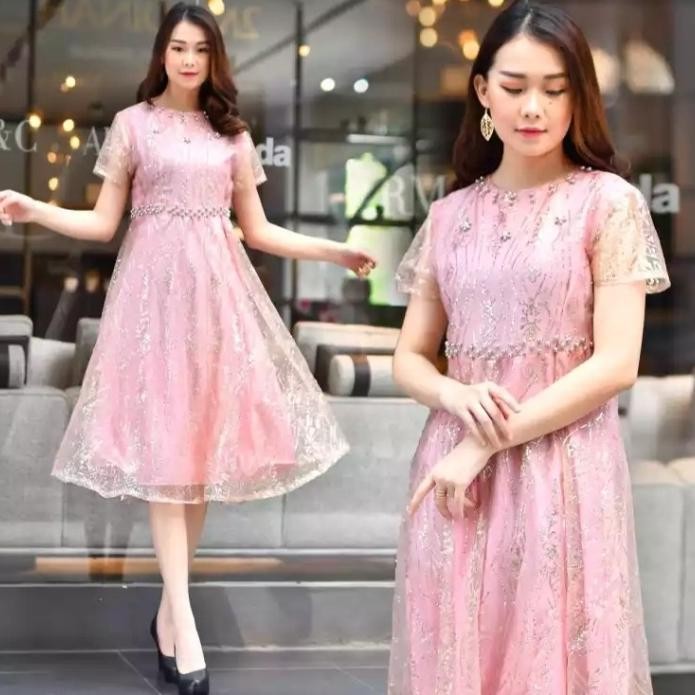 jku NATALIA DRESS TILLE PAYET MUTIARA / GAUN NATALAN NEW MODEL / GAUN MEWAH TERLARIS / DRESS BROKAT 