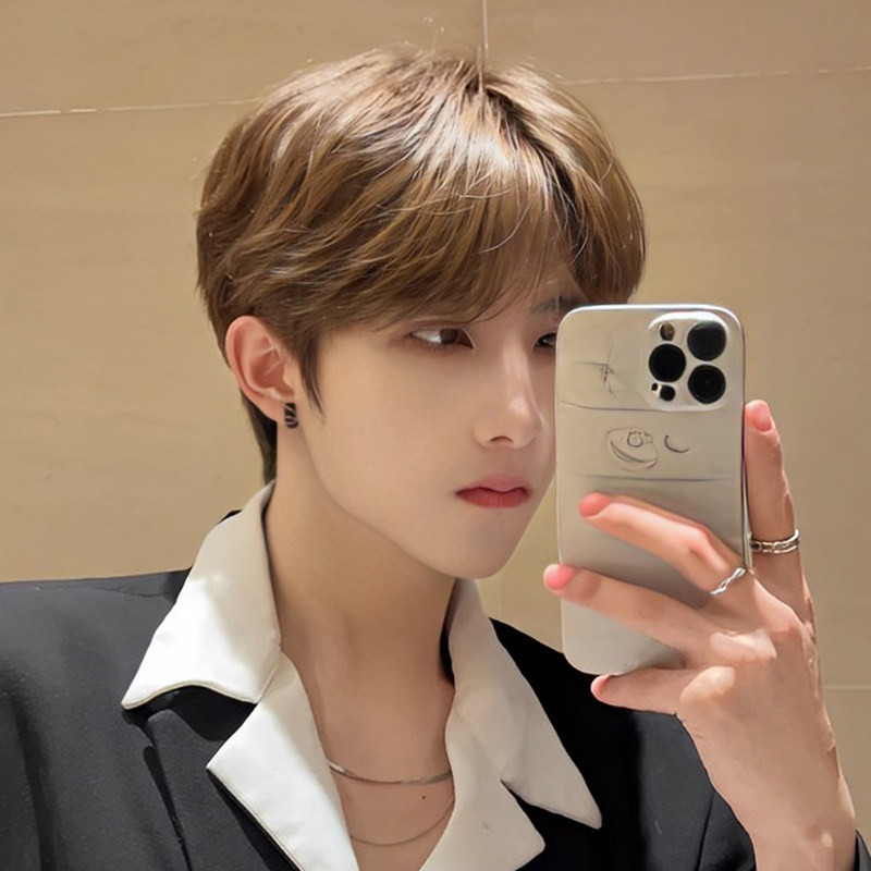 Pria Wig Rambut Palsu Anak Laki-laki, Rambut Palsu Poni Realistis, Rambut Keriting Pendek Medium, Be