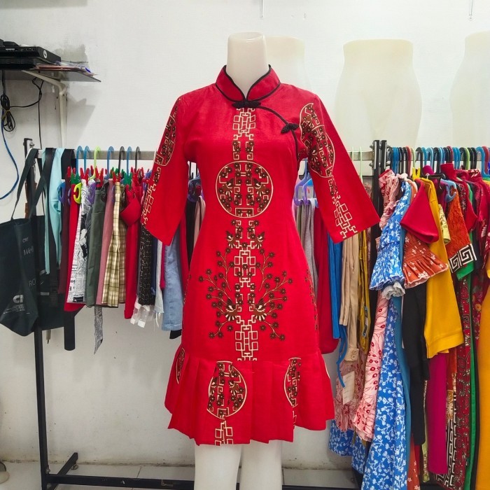 Meno - Dress Batik Cheongsam Imlek 2023 Lengan 3/4 Super Premium