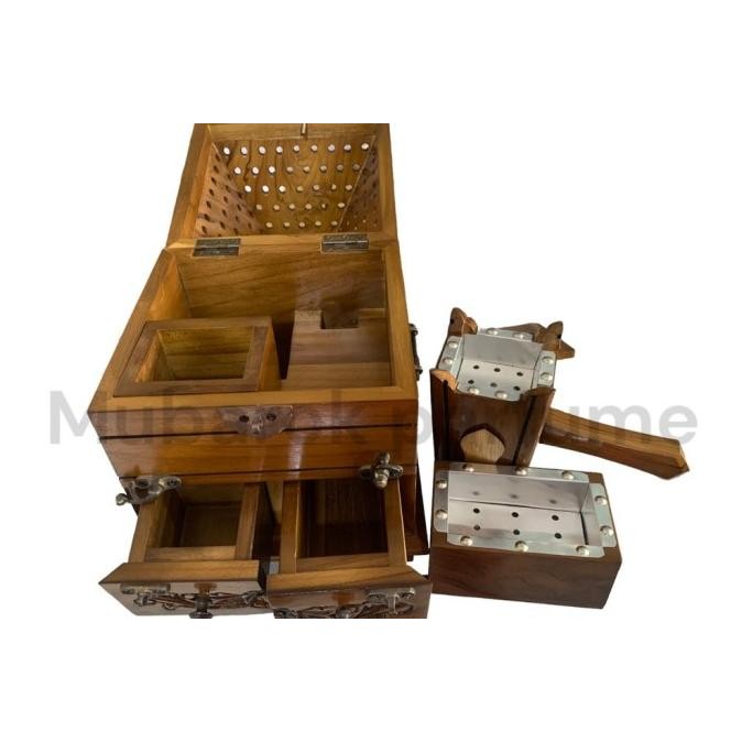 Tempat pembakaran bukhur dupa Set Mabkhara kayu jati jumbo kerucut