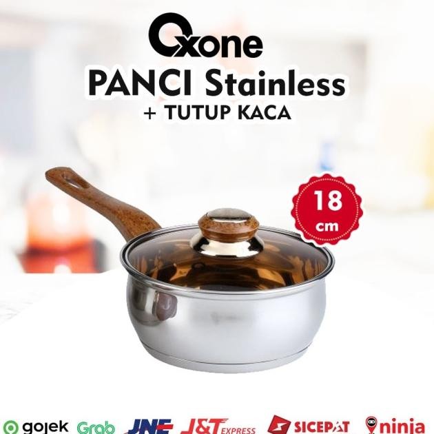 Panci Stainless Steel + Tutup Kaca Satuan Oxone 18Cm