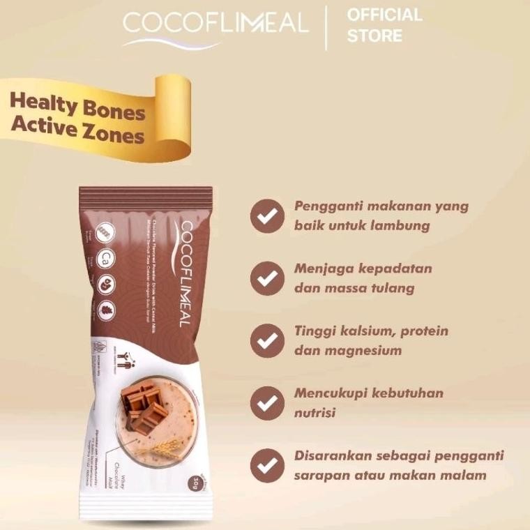 

Cocoflimeal Coklat | Cocoflimeal 1 Box Isi 7 Sachet | Meal Replacement Sereal Gganti Sarapan