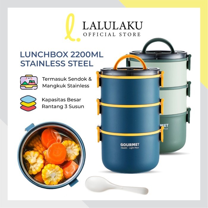 La Natuna Kotak Makan Rantang Susun Stainless Steel Bekal Anti Tumpah