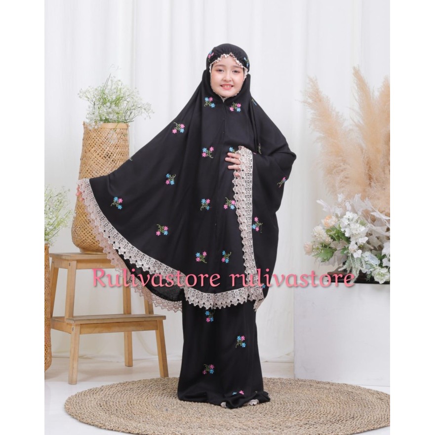 TERLARIS Mukena Anak Perempuan Melati Fatimah Series Rayon Bordir Anak Tanggung - Hitam