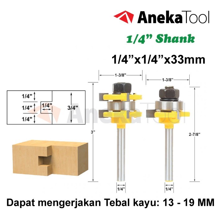 AT Mata Profil Sambung Kayu 2 Pcs Tongue & Groove 1/4"x1/4"x33mm MSK3