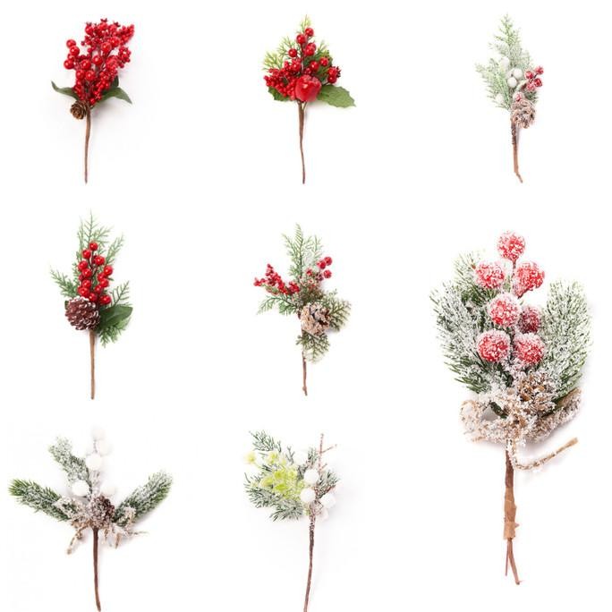 $$$$] Hiasan Bunga Natal Tangkai Kecil Cherry Merah Putih Pinus Hiasan Aksesoris Dekorasi Hiasan Poh