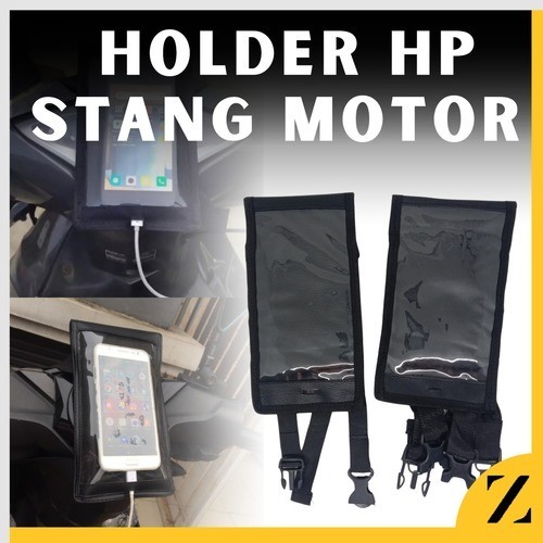 HOLDER HP MOTOR KAIN KULIT TAS COVER PELINDUNG HANDPHONE STANG SETANG SEPEDA MOTOR PENGAMAN PONSEL