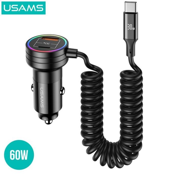 USAMS C33 Car Charger Mobil With Spring Cable 60W