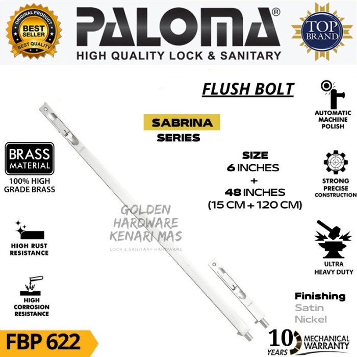 FLUSH BOLT PALOMA FBP 622 SABRINA 6"+48" GRENDEL TANAM SLOT PINTU