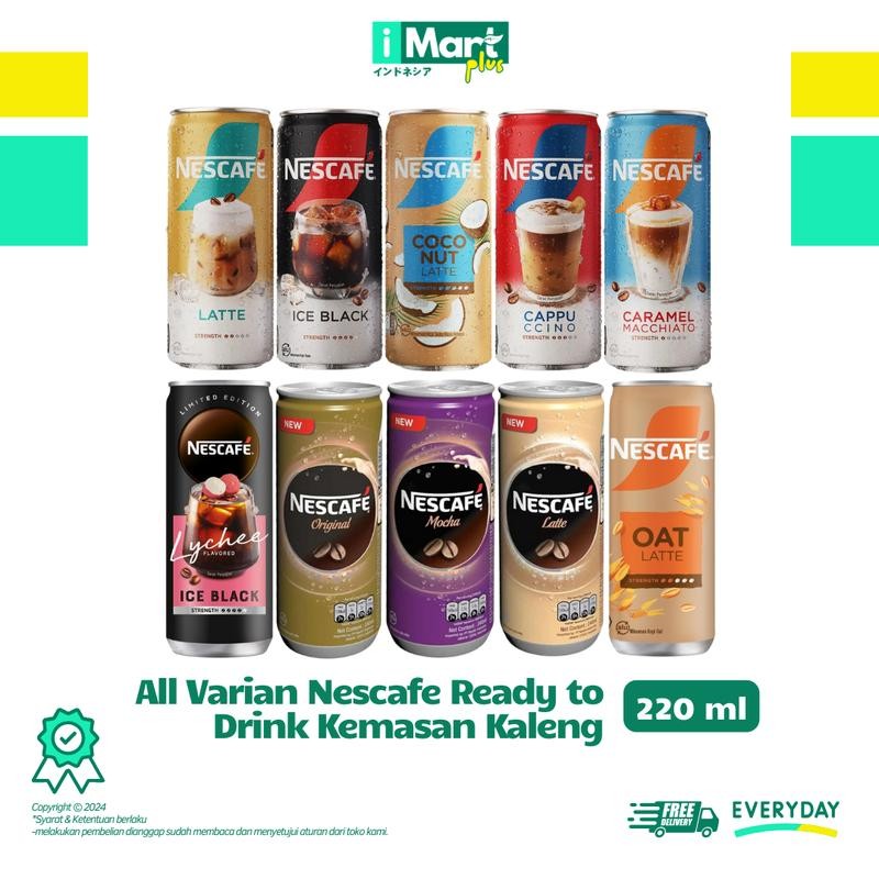 

Nescafe Cappucino / Ice Black / Caramel Machiato Ready to Drink Kaleng 220-240ml - Coffee, Susu White Cup Gula Aren Minuman Bubuk Sugar Air Kopi