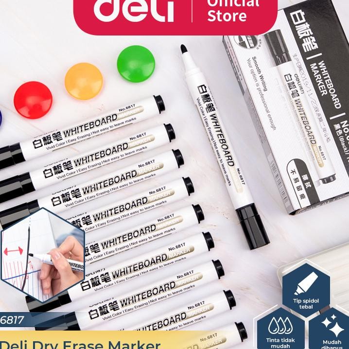 

Deli Whiteboard Marker / Spidol Papan Tulis Bisa Dihapus Isi 10 Pcs Hitam/U/Merah 6817