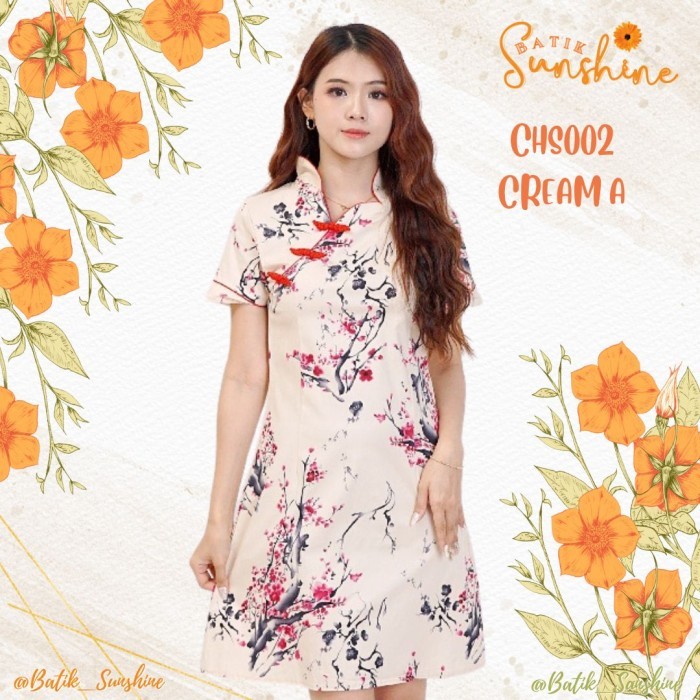 Lellay - Cheongsam Imlek/Sangjit Dress Wanita Chs002 Cream A