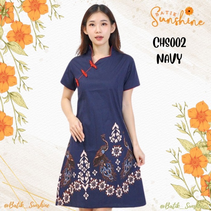 Lellay - Dress Merpati Cheongsam Imlek/Sangjit/Sincia Wanita Chs002 Red Navy