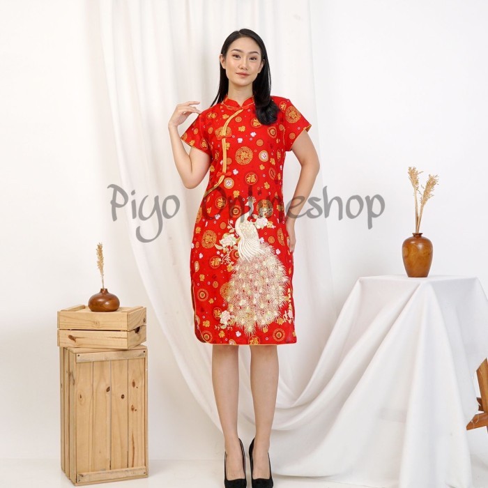 Lellay - Dress Cheongsam Wanita Bunga Coin Emas (Khusus Grosir)