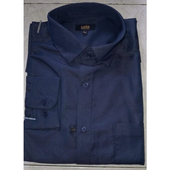Kemeja Kerja / Kemeja Pria Cole Lengan Panjang Navy Polos