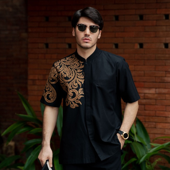 BASTOH Maru Baju Koko Pria Dewasa Bordir Hitam