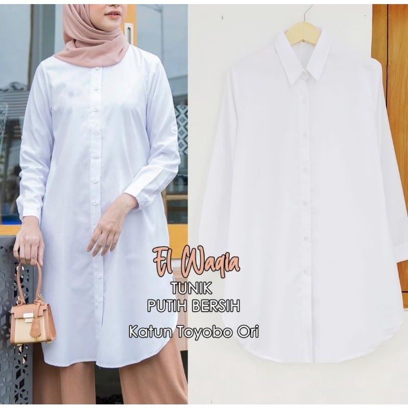 TUNIK PUTIH BERSIH BAHAN KATUN TOYOBO ATASAN PUTIH/BAJU KERJA/TUNIK PUTIH JUMBO KEMEJA PUTIH