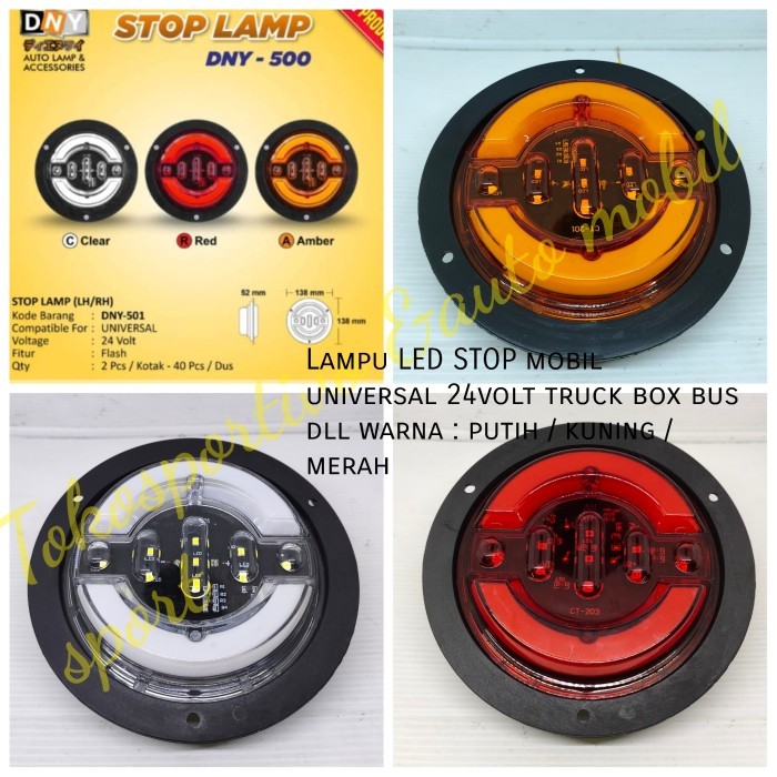 LAMPU STOP LED BULAT UNIVERSAL MOBIL 24V BOX TRUCK BUS ELF LED DNY 500