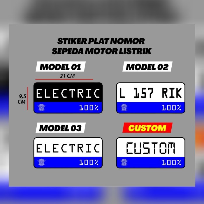 STIKER PLAT NOMOR SEPEDA LISTRIK MOTOR LISTRIK 21 X 9,5 CM WATERPROOF