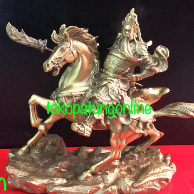 

Ready Patung Kwan Kong Kuningan Naik Kuda 8in