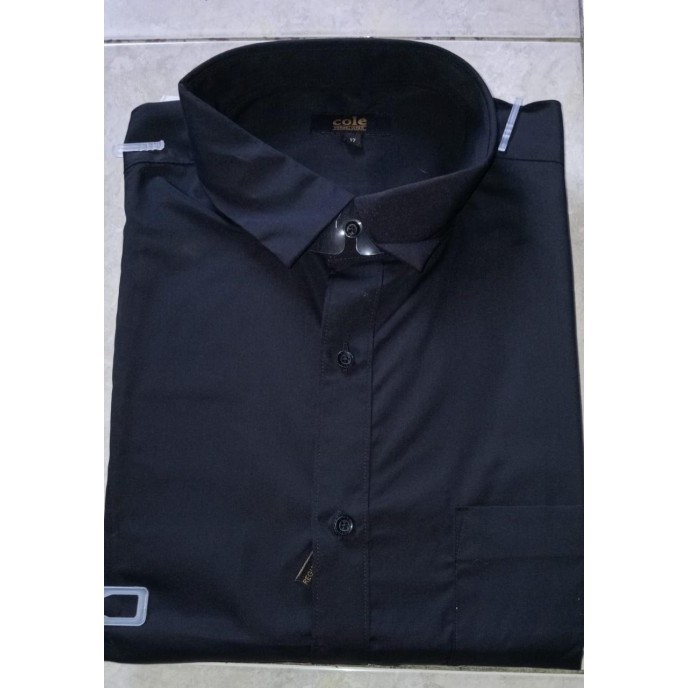 Kemeja Kerja / Kemeja Pria Cole Lengan Panjang Hitam Polos / Size 17