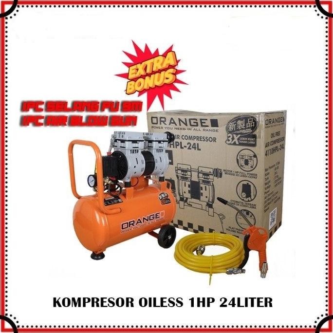 Promo KOMPRESOR ANGIN 24 LITER 1 HP ORANGE SET SELANG AIR GUN SILENT