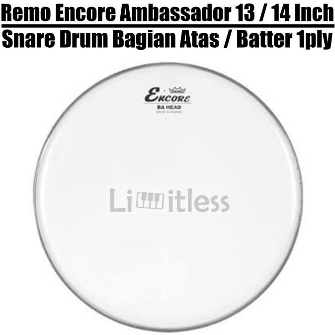 REMO ENCORE AMBASSADOR 13 / 14 INCH COATED HEAD DRUM SNARE BAGIAN ATAS / BATTER ORIGINAL ORIGINAL DA