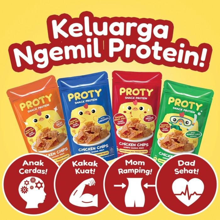 

Protein Snack Ibu Dan Anak Sehat Tinggi Proty Original(2 Pcs)+Pedas(1 Pcs) Chicken Chips Non Msg