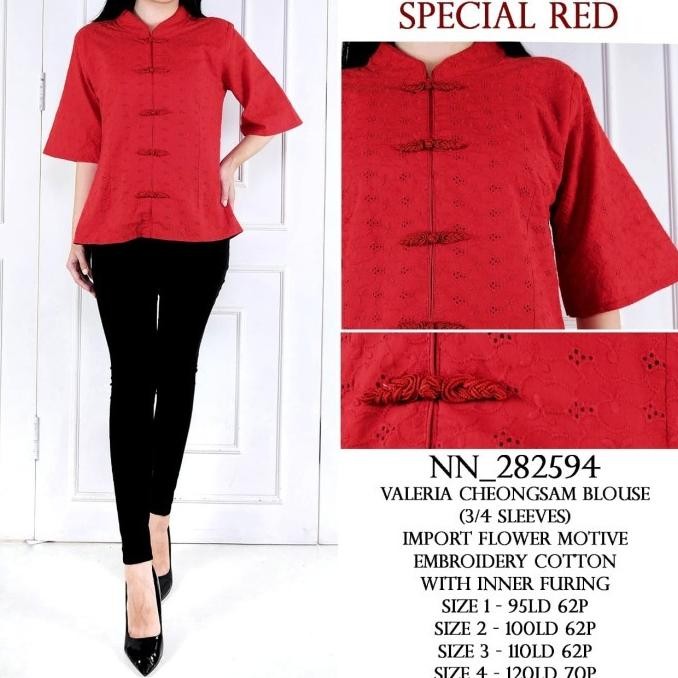 HJK Baju Cheongsam Wanita Atasan blouse cheongsam merah