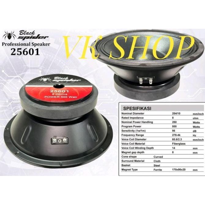 SPEAKER KOMPONEN BLACK SPIDER 25601/ BLACKSPIDER 25601 10INCH