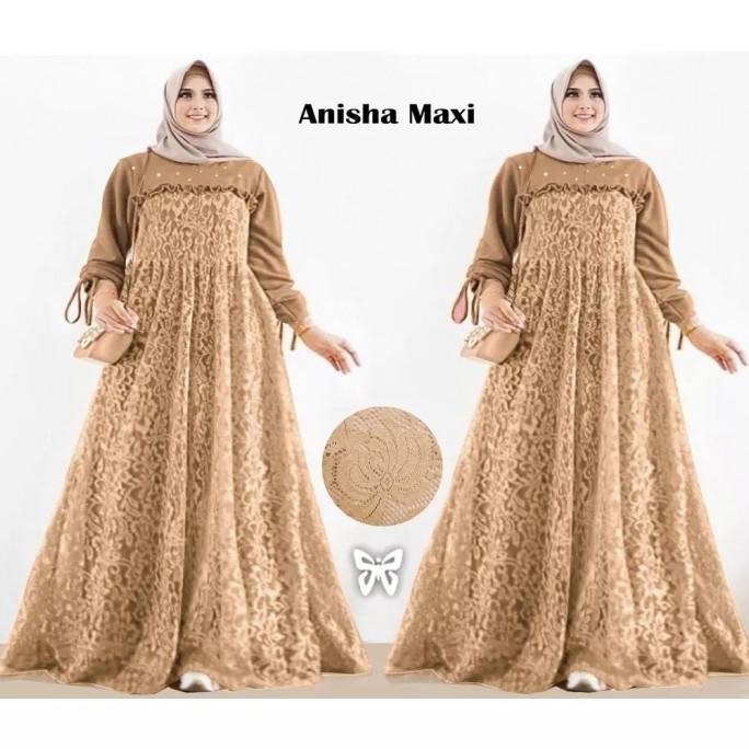 Gamis Brukat Jumbo L XL XXL XXXL 5L Anisha Maxi Moscrep Mix Brukat