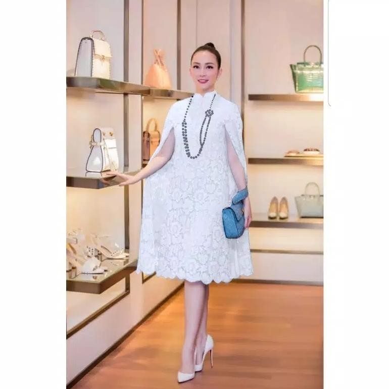 BVF Baju Pesta Wanita Brokat Mewah Dress Kondangan Lengan Batwing Panjang Gliter Manik Gaun Bridesma