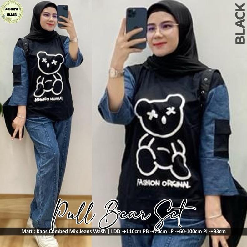 nie qirani setelan celana jeans viral bear one set celana kekinian jeansl