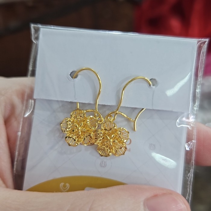 Ready anting gantung bunga kendari kuning emas asli 700 70% 16K gold
