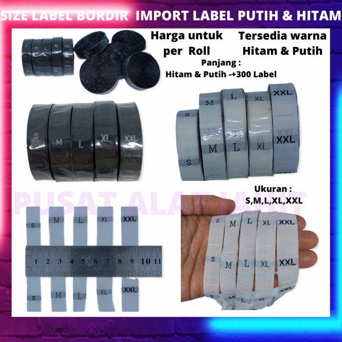 TERBARU PITA LABEL LEBEL UKURAN SIZE BORDIR KAIN PUTIH KAOS BAJU S M L XL XXL