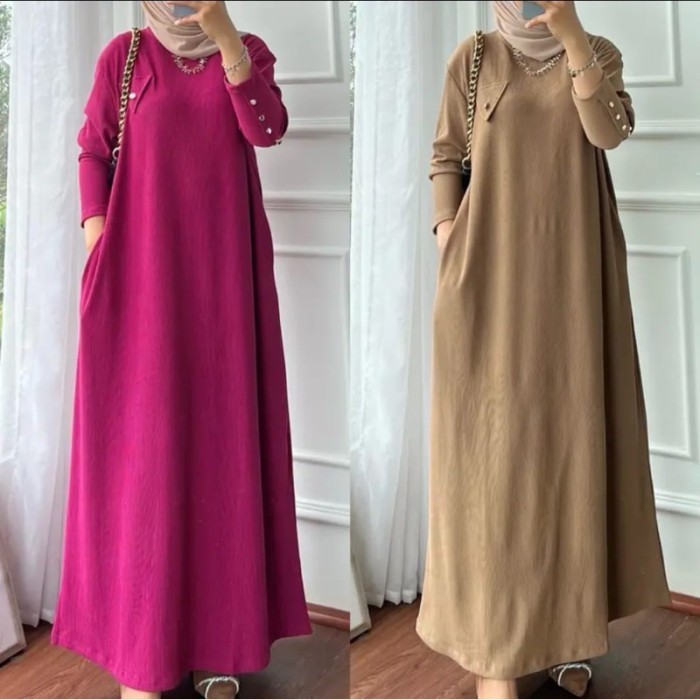 MURAH GAMIS ENDIRA POLOS MAXY KNIT // GAMIS WANITA TERBARU // GAMIS KANCING // GAMIS KANCING TANGAN 